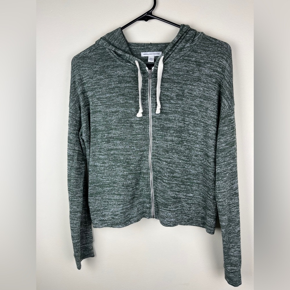 American‎ Eagle Outfitters Green Marled Zip Hoodie